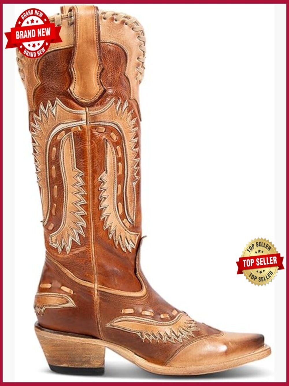 Vintage Cowboy Knee High Boots Embroidered Low Heel Pull On Calf